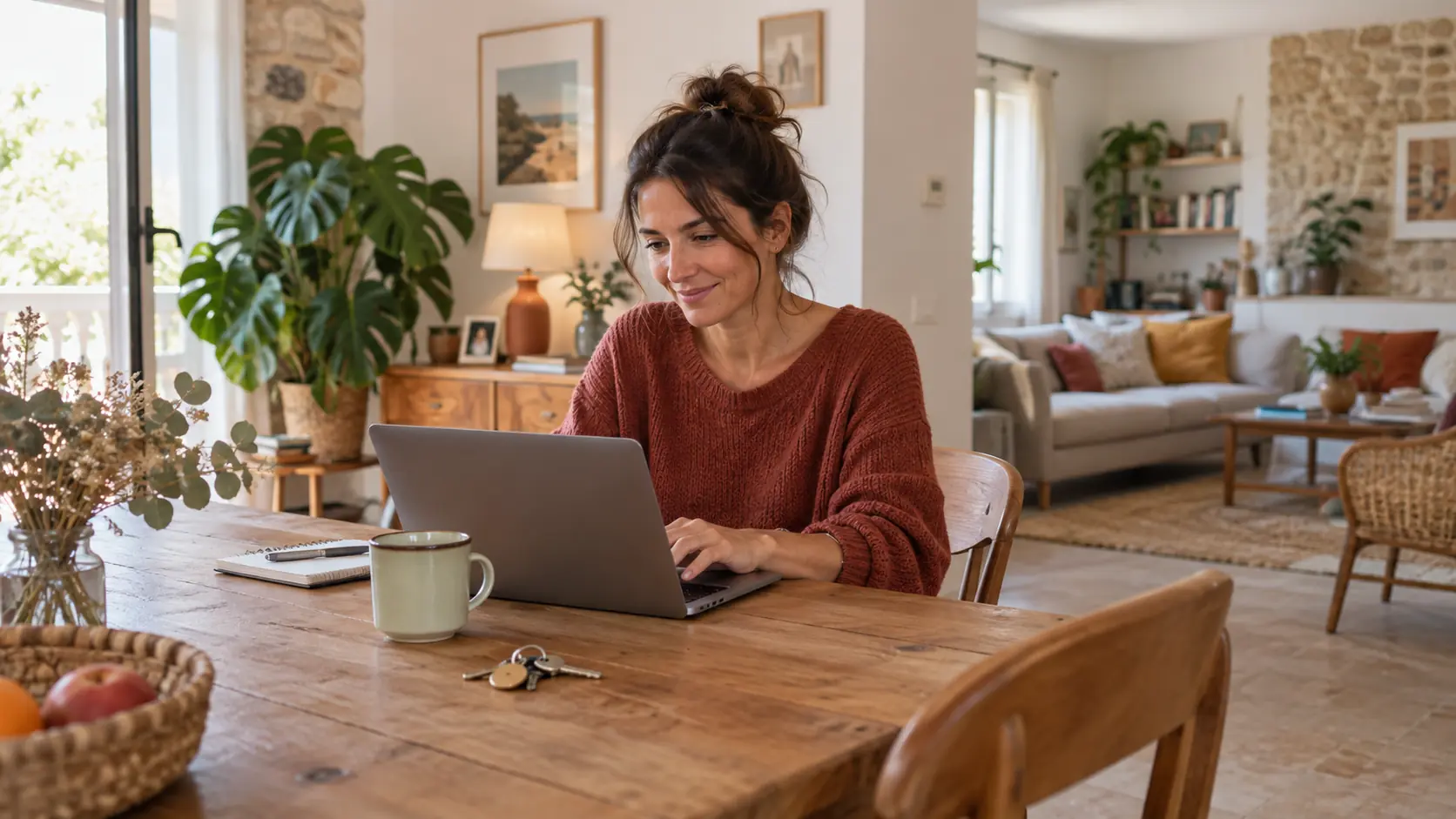 Une femme consulte son ordinateur portable pour gérer son calendrier